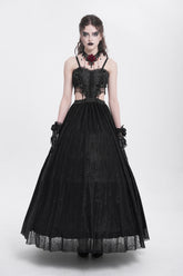 Black Jacquard Floral Embroidery Lace Ripped Women's Gothic Party Slip Dress